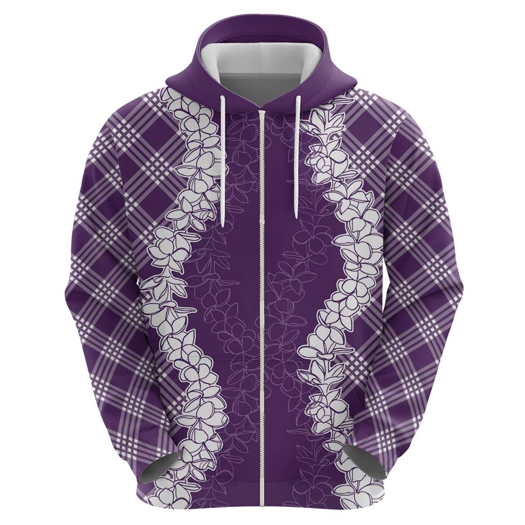 Hawaii Aloha Plumeria Lei Violet Palaka Zip Hoodie - Polynesian Pride