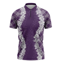Hawaii Aloha Plumeria Lei Violet Palaka Zipper Polo Shirt - Polynesian Pride