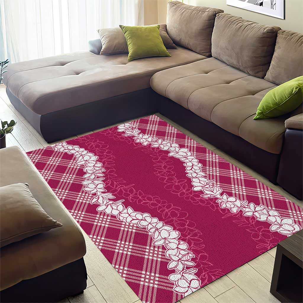 Hawaii Aloha Plumeria Lei Fuschia Palaka Area Rug - Polynesian Pride