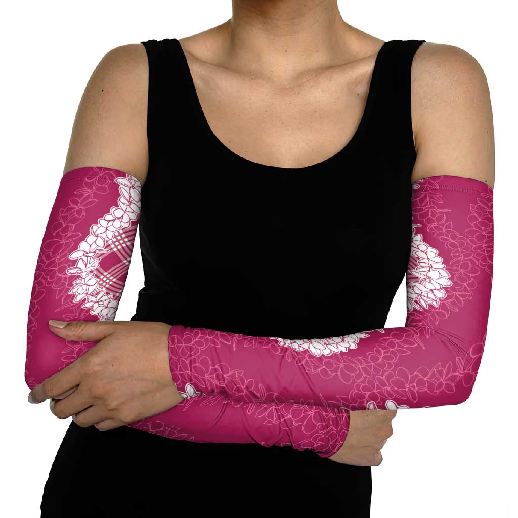 Hawaii Aloha Plumeria Lei Fuschia Palaka Arm Sleeves - Polynesian Pride