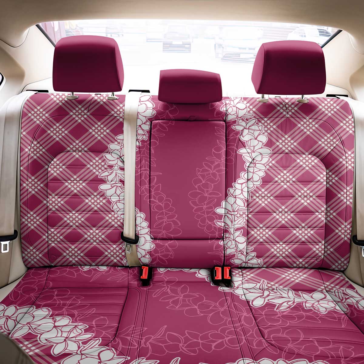 Hawaii Aloha Plumeria Lei Fuschia Palaka Back Car Seat Cover - Polynesian Pride