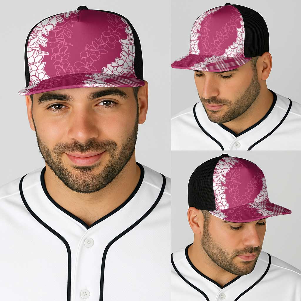 Hawaii Aloha Plumeria Lei Fuschia Palaka Baseball Net Cap - Polynesian Pride