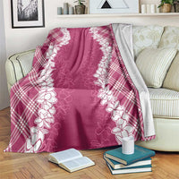 Hawaii Aloha Plumeria Lei Fuschia Palaka Blanket - Polynesian Pride