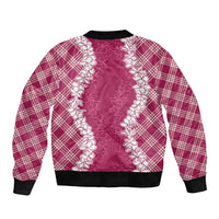 Hawaii Aloha Plumeria Lei Fuschia Palaka Bomber Jacket - Polynesian Pride