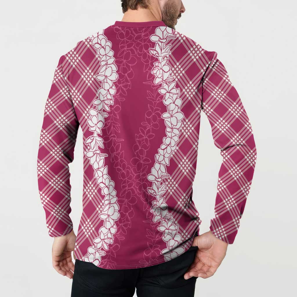 Hawaii Aloha Plumeria Lei Fuschia Palaka Button Sweatshirt - Polynesian Pride