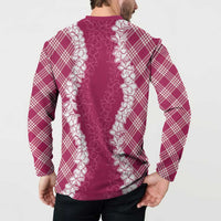 Hawaii Aloha Plumeria Lei Fuschia Palaka Button Sweatshirt - Polynesian Pride