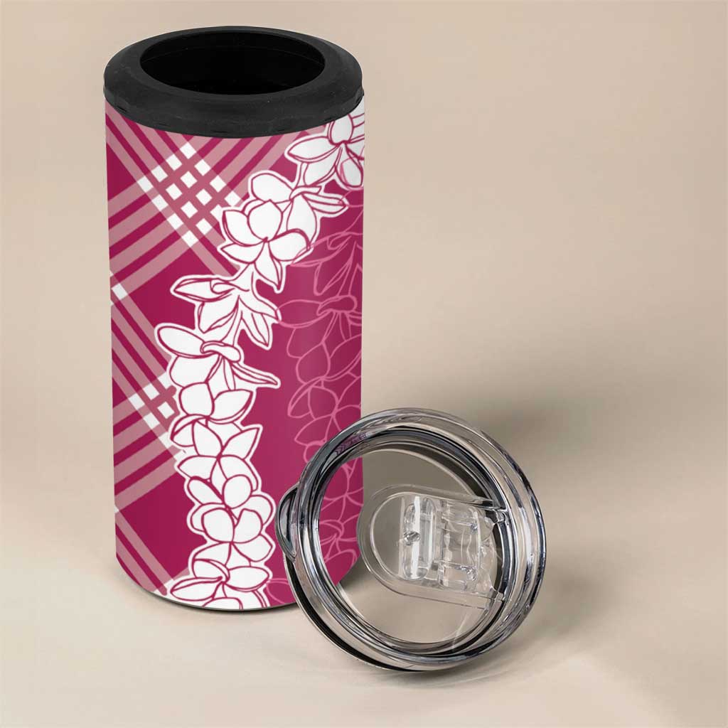 Hawaii Aloha Plumeria Lei Fuschia Palaka 4 in 1 Can Cooler Tumbler - Polynesian Pride