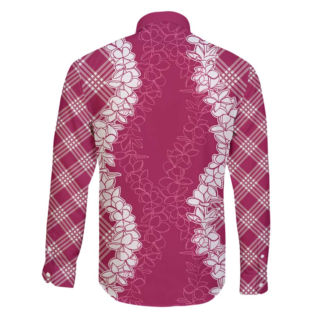 Hawaii Aloha Plumeria Lei Fuschia Palaka Family Matching Long Sleeve Bodycon Dress and Hawaiian Shirt - Polynesian Pride