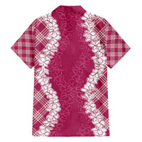 Hawaii Aloha Plumeria Lei Fuschia Palaka Family Matching Short Sleeve Bodycon Dress and Hawaiian Shirt - Polynesian Pride