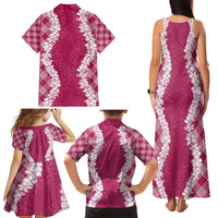 Hawaii Aloha Plumeria Lei Fuschia Palaka Family Matching Tank Maxi Dress and Hawaiian Shirt - Polynesian Pride