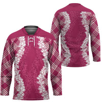 Hawaii Aloha Plumeria Lei Fuschia Palaka Hockey Jersey - Polynesian Pride