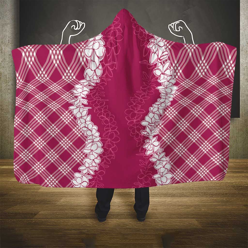 Hawaii Aloha Plumeria Lei Fuschia Palaka Hooded Blanket - Polynesian Pride