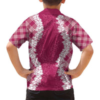 Hawaii Aloha Plumeria Lei Fuschia Palaka Kid Hawaiian Shirt - Polynesian Pride