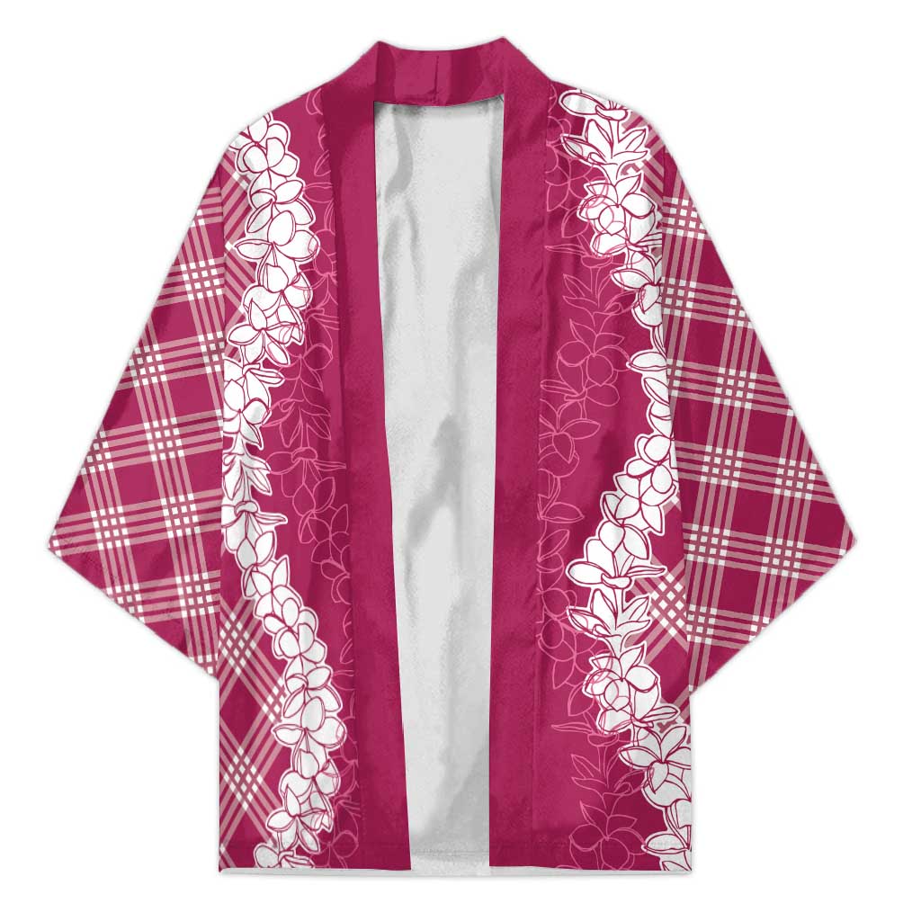 Hawaii Aloha Plumeria Lei Fuschia Palaka Kimono - Polynesian Pride