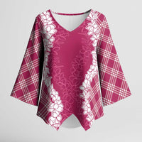 Hawaii Aloha Plumeria Lei Fuschia Palaka Kimono Sleeve Blouse - Polynesian Pride
