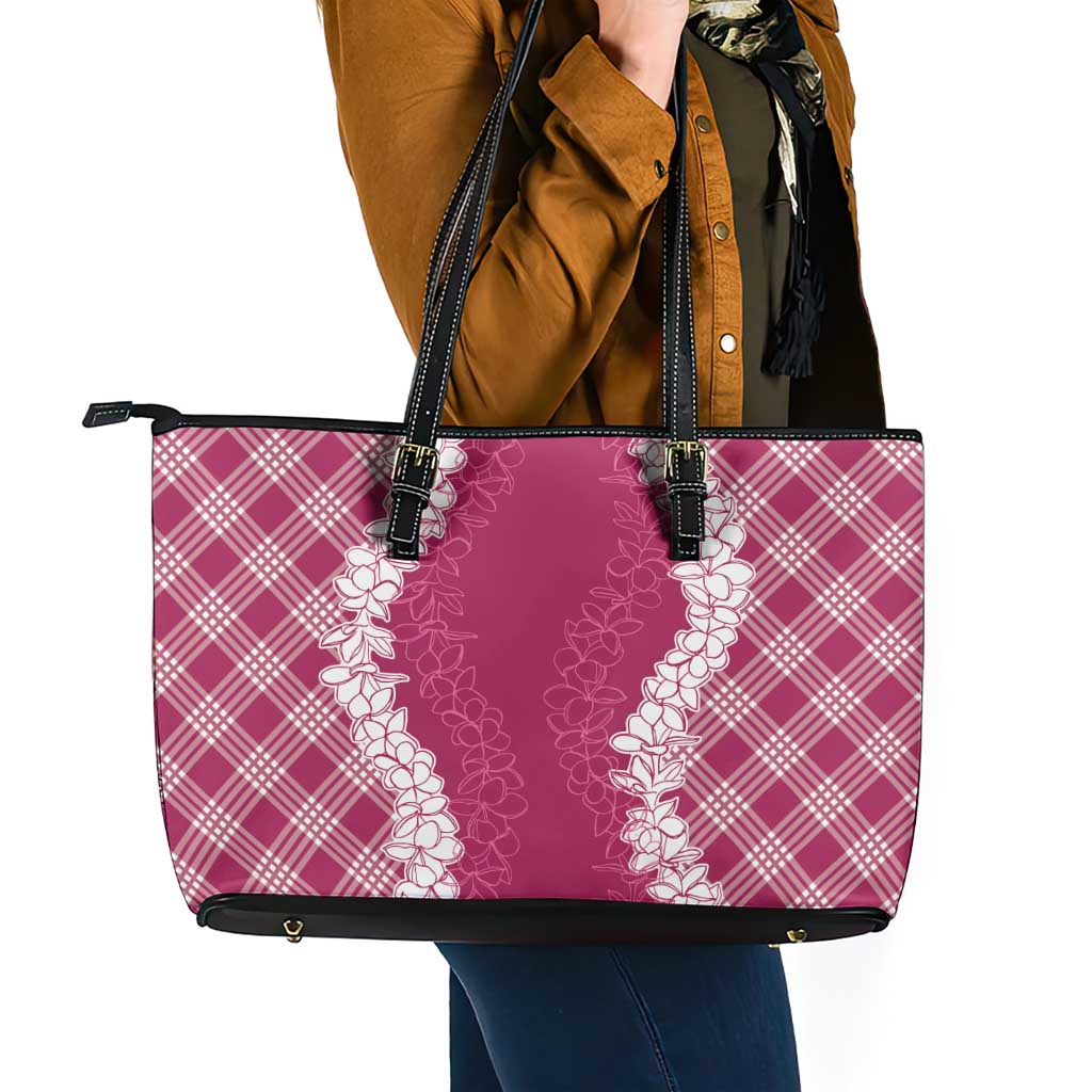 Hawaii Aloha Plumeria Lei Fuschia Palaka Leather Tote Bag - Polynesian Pride