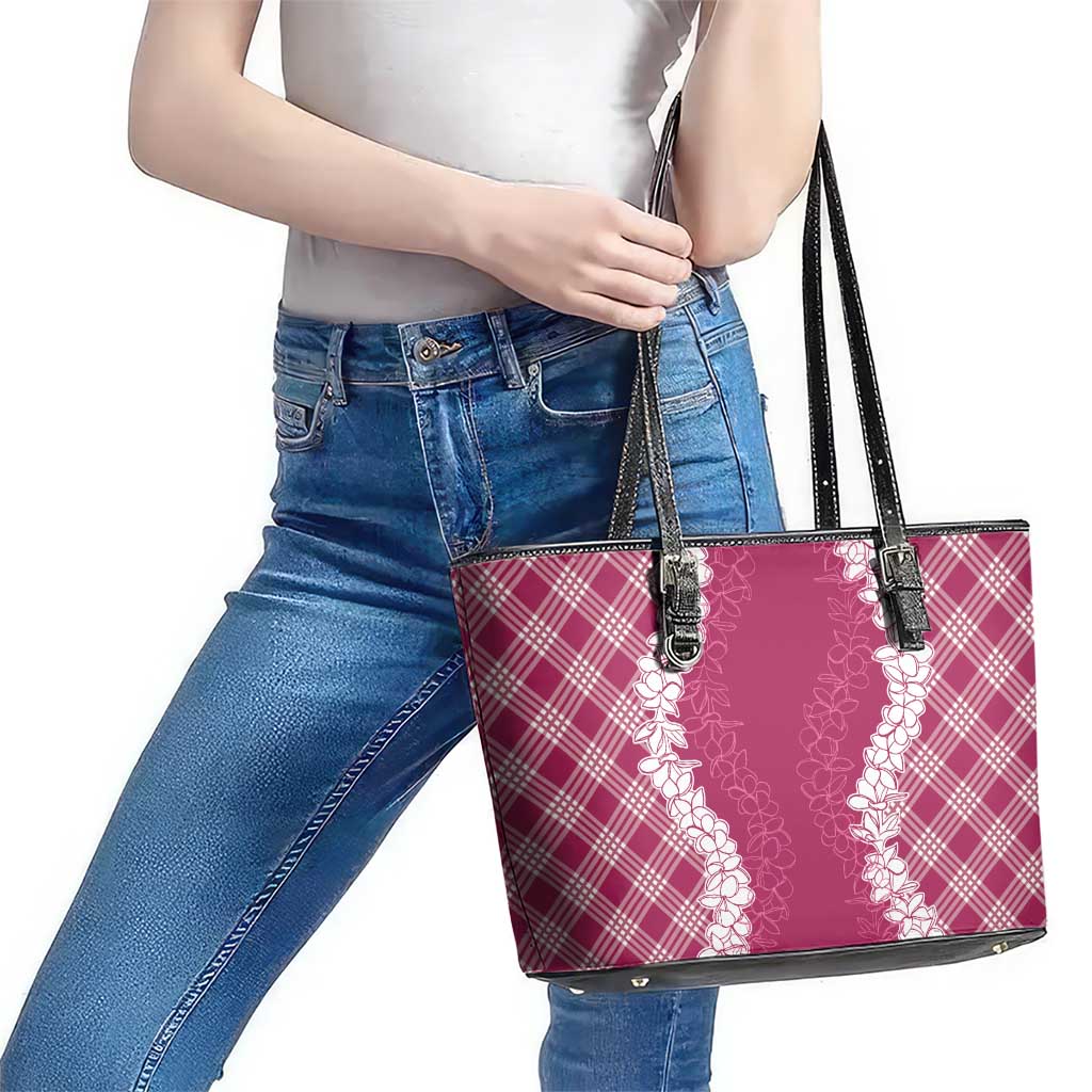 Hawaii Aloha Plumeria Lei Fuschia Palaka Leather Tote Bag - Polynesian Pride