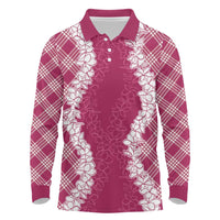 Hawaii Aloha Plumeria Lei Fuschia Palaka Long Sleeve Polo Shirt - Polynesian Pride