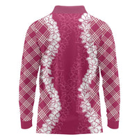 Hawaii Aloha Plumeria Lei Fuschia Palaka Long Sleeve Polo Shirt - Polynesian Pride