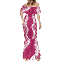 Hawaii Aloha Plumeria Lei Fuschia Palaka Mermaid Dress LT7 - Polynesian Pride
