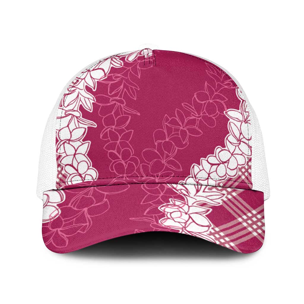 Hawaii Aloha Plumeria Lei Fuschia Palaka Mesh Trucker Cap - Polynesian Pride