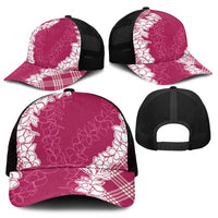 Hawaii Aloha Plumeria Lei Fuschia Palaka Mesh Trucker Cap - Polynesian Pride
