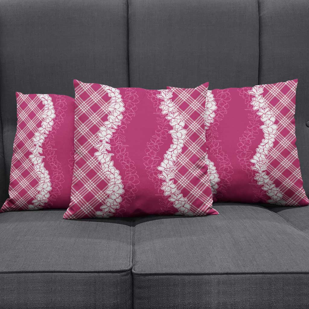 Hawaii Aloha Plumeria Lei Fuschia Palaka Pillow Cover - Polynesian Pride