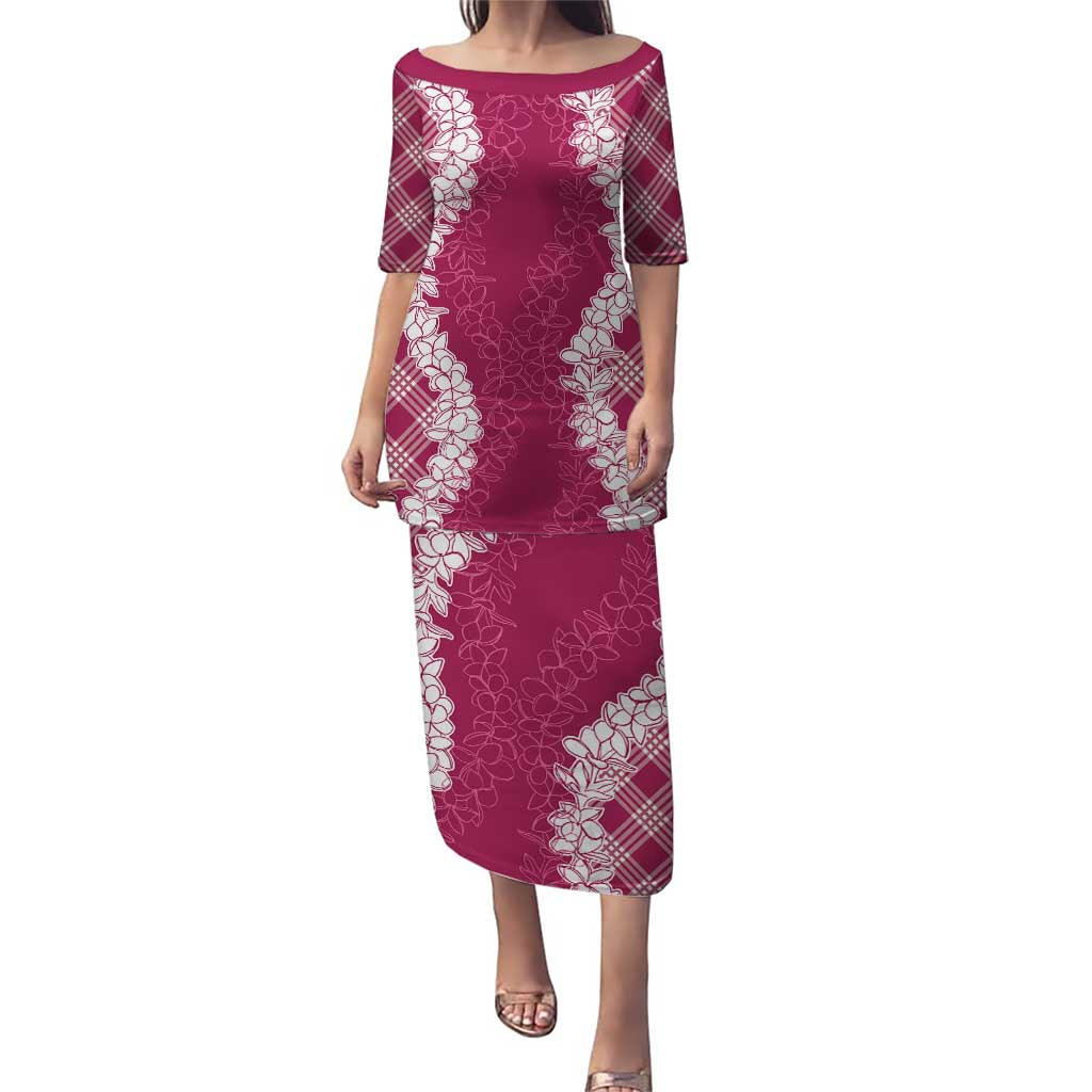 Hawaii Aloha Plumeria Lei Fuschia Palaka Puletasi LT7 Long Dress Fuschia - Polynesian Pride