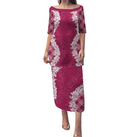 Hawaii Aloha Plumeria Lei Fuschia Palaka Puletasi LT7 Long Dress Fuschia - Polynesian Pride