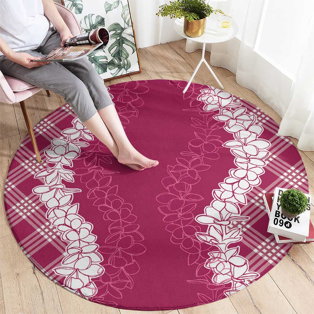 Hawaii Aloha Plumeria Lei Fuschia Palaka Round Carpet - Polynesian Pride