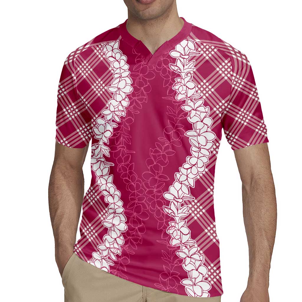 Hawaii Aloha Plumeria Lei Fuschia Palaka Rugby Jersey - Polynesian Pride