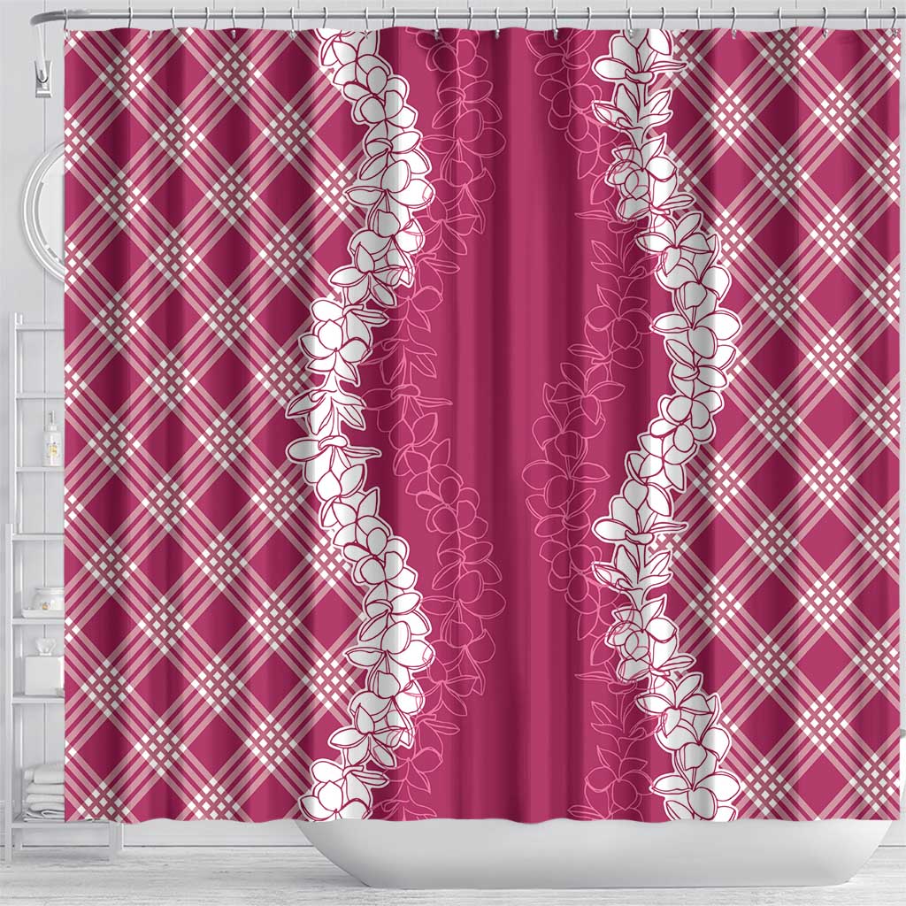 Hawaii Aloha Plumeria Lei Fuschia Palaka Shower Curtain - Polynesian Pride