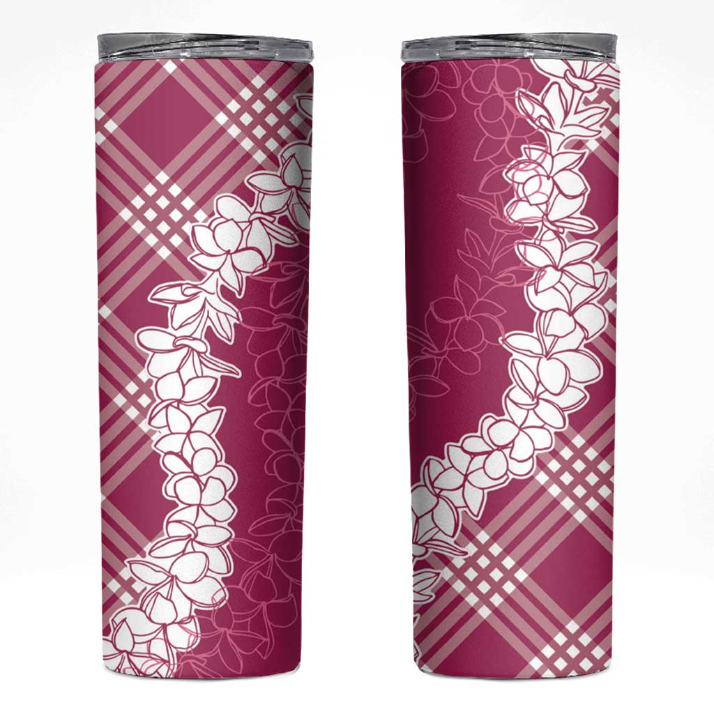 Hawaii Aloha Plumeria Lei Fuschia Palaka Skinny Tumbler - Polynesian Pride