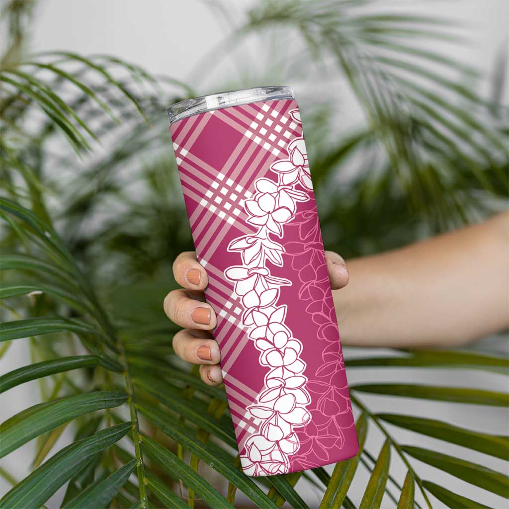 Hawaii Aloha Plumeria Lei Fuschia Palaka Skinny Tumbler - Polynesian Pride