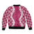 Hawaii Aloha Plumeria Lei Fuschia Palaka Sleeve Zip Bomber Jacket - Polynesian Pride
