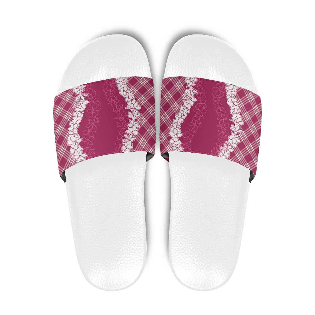 Hawaii Aloha Plumeria Lei Fuschia Palaka Slide Sandals - Polynesian Pride