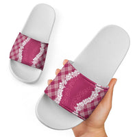 Hawaii Aloha Plumeria Lei Fuschia Palaka Slide Sandals - Polynesian Pride