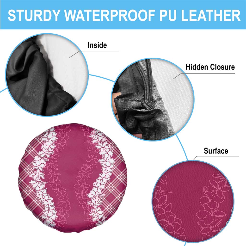 Hawaii Aloha Plumeria Lei Fuschia Palaka Spare Tire Cover - Polynesian Pride