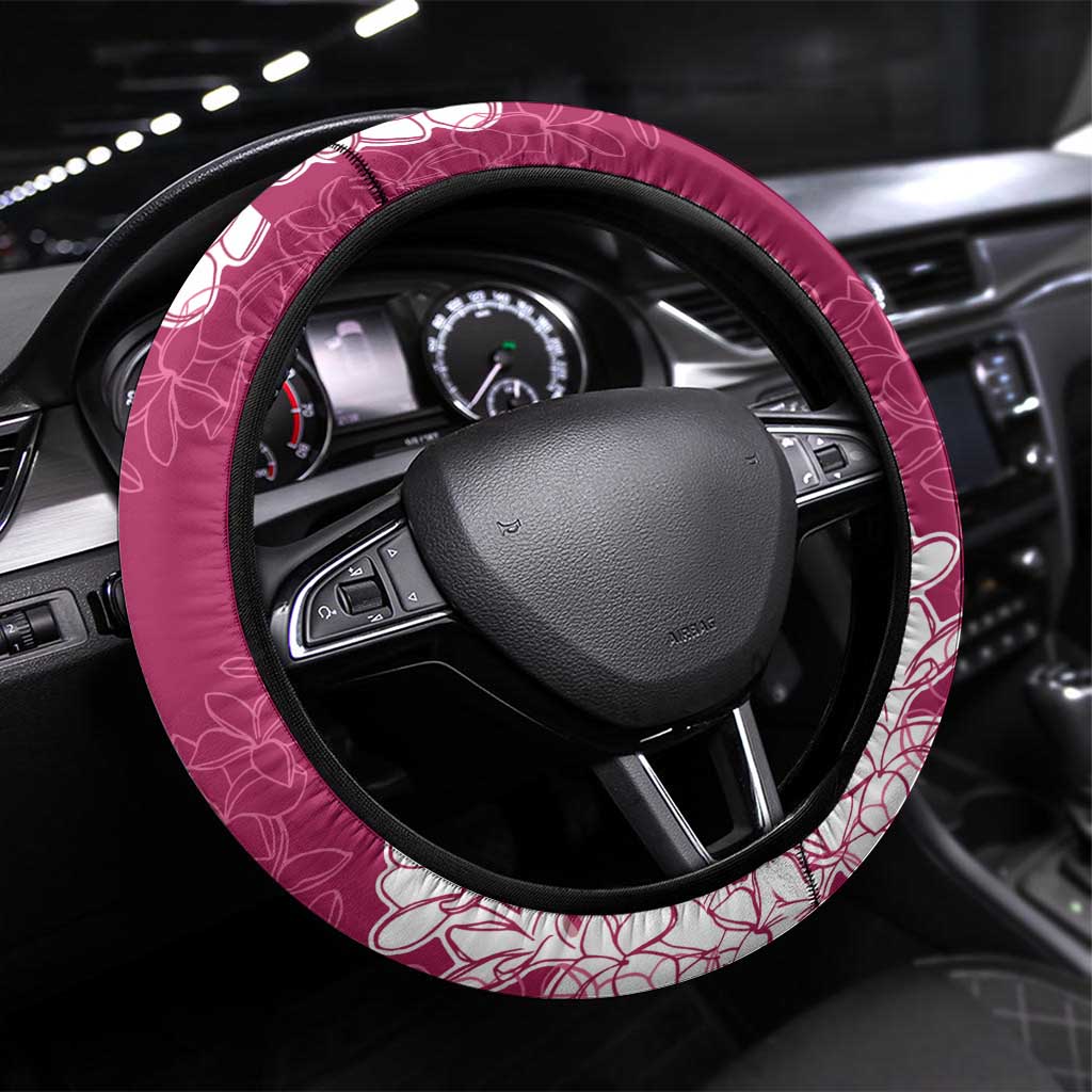 Hawaii Aloha Plumeria Lei Fuschia Palaka Steering Wheel Cover - Polynesian Pride