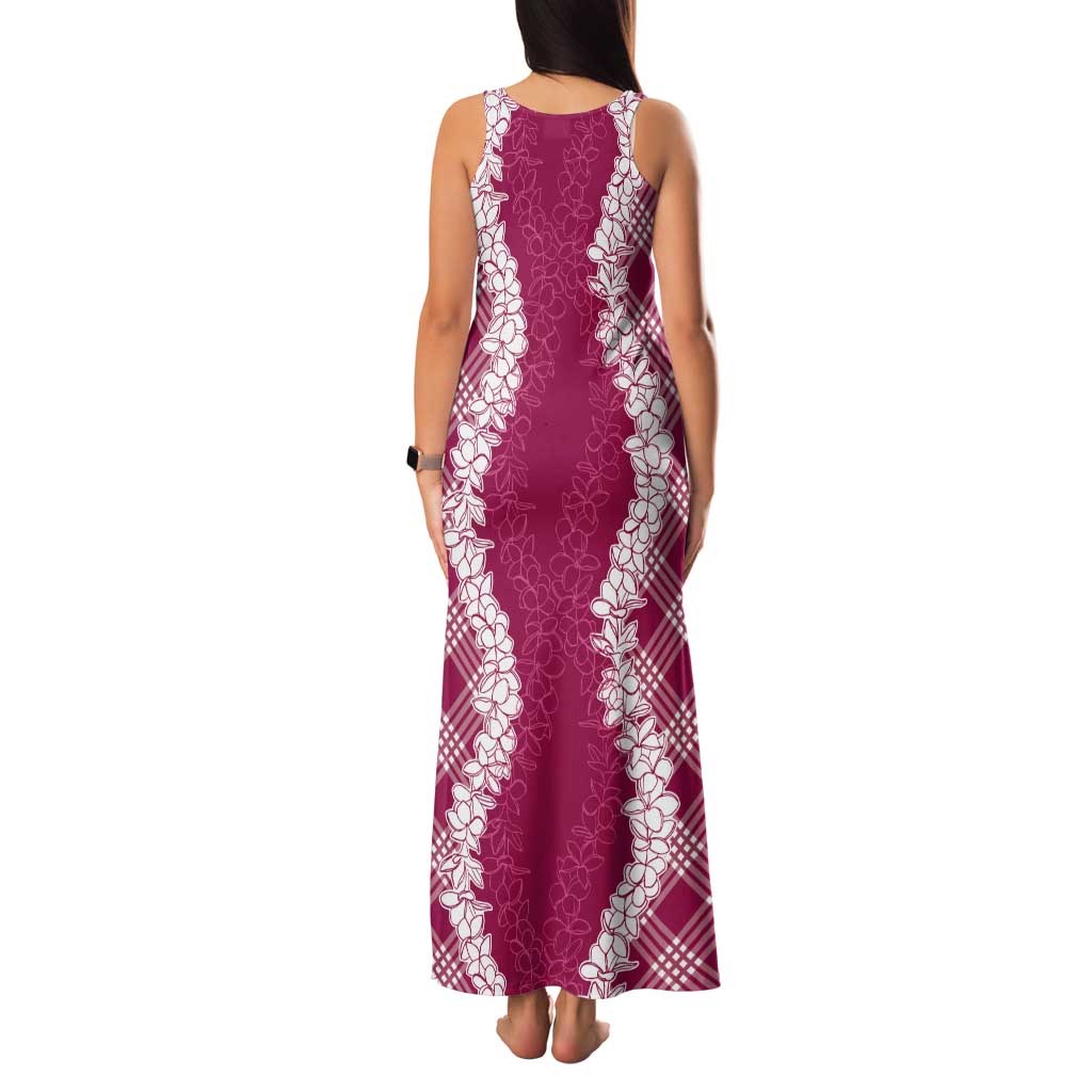 Hawaii Aloha Plumeria Lei Fuschia Palaka Tank Maxi Dress - Polynesian Pride