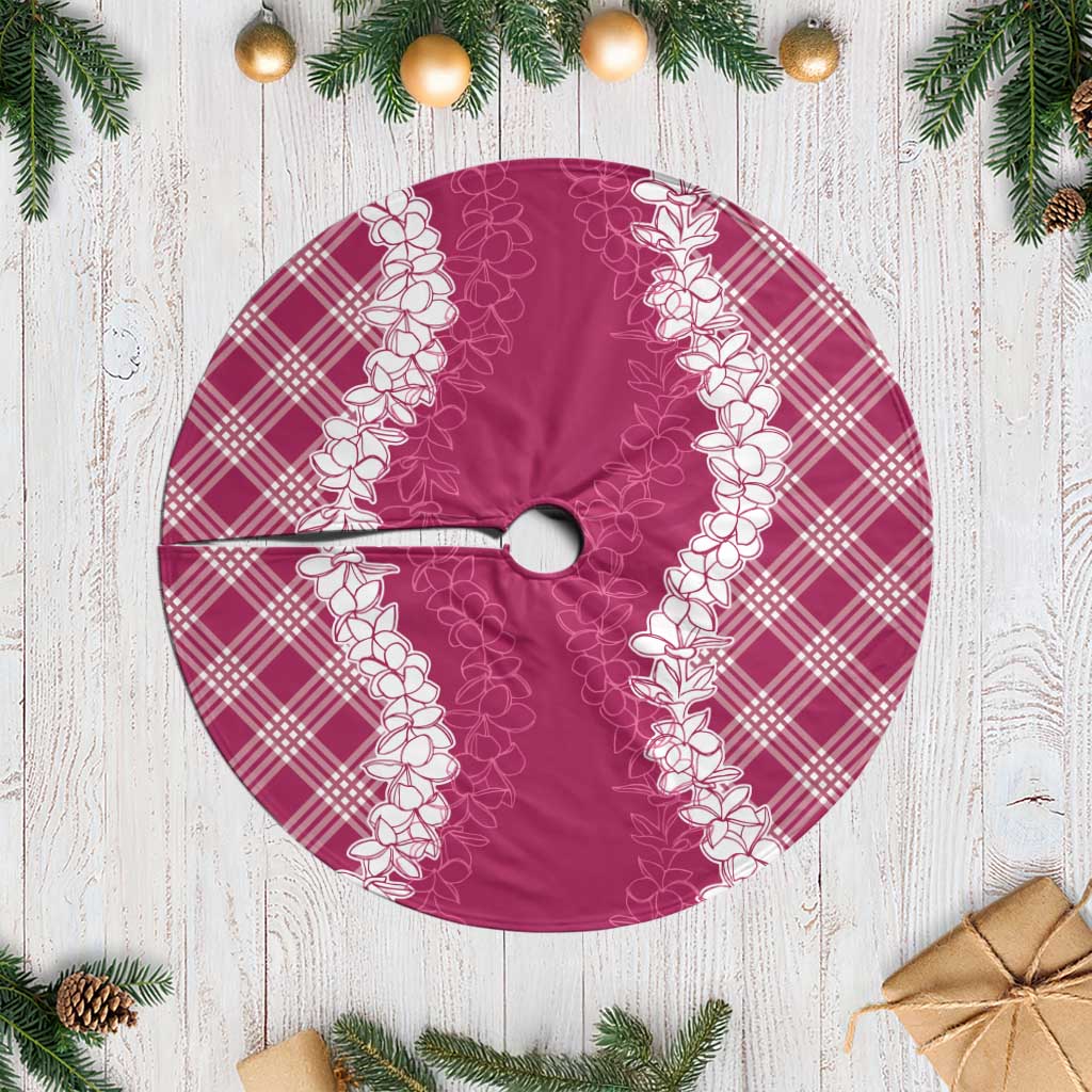 Hawaii Aloha Plumeria Lei Fuschia Palaka Tree Skirt - Polynesian Pride