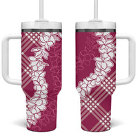 Hawaii Aloha Plumeria Lei Fuschia Palaka Tumbler With Handle - Polynesian Pride