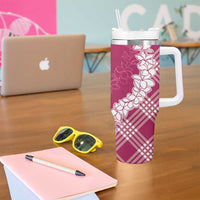 Hawaii Aloha Plumeria Lei Fuschia Palaka Tumbler With Handle - Polynesian Pride