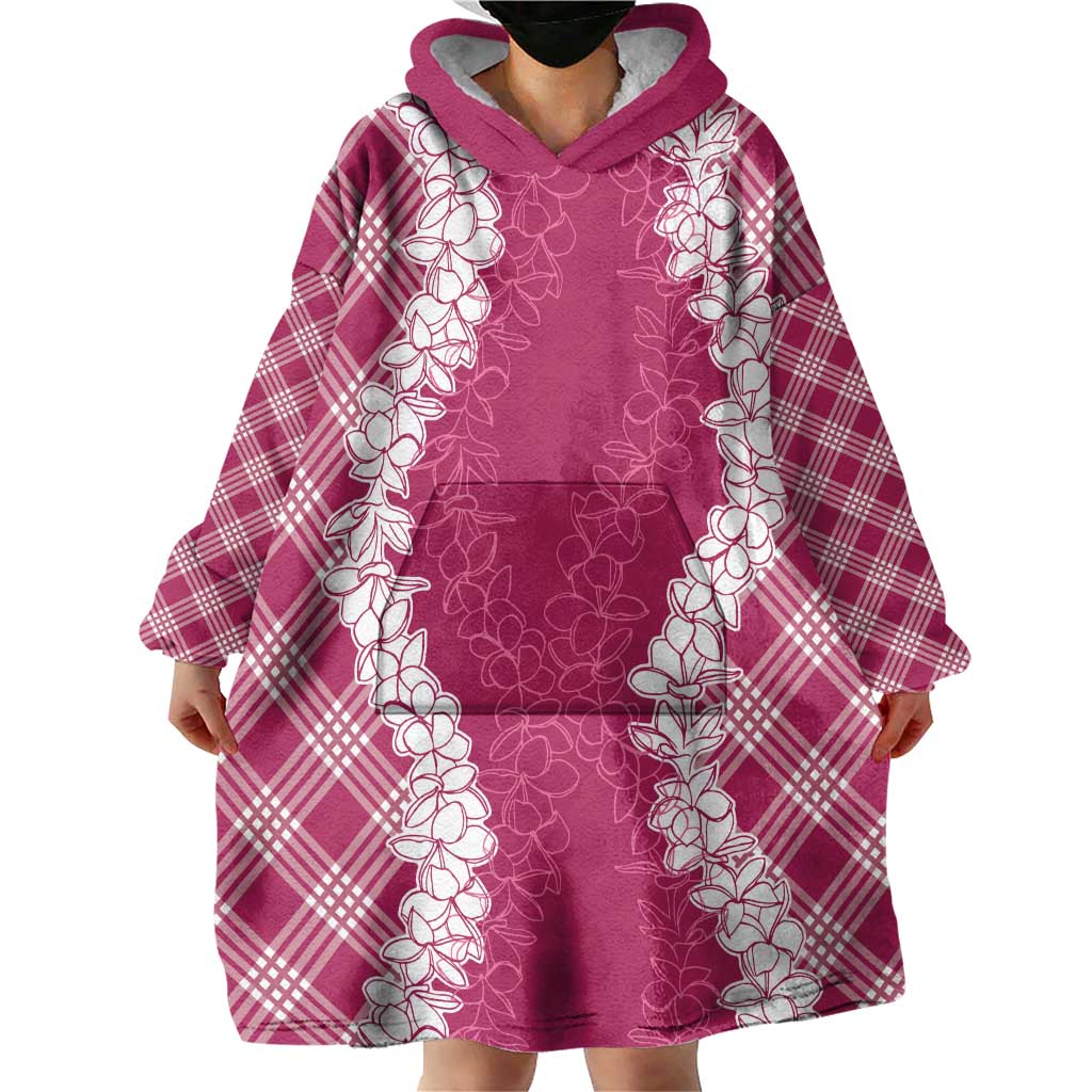 Hawaii Aloha Plumeria Lei Fuschia Palaka Wearable Blanket Hoodie - Polynesian Pride