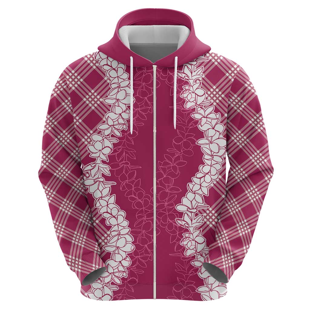 Hawaii Aloha Plumeria Lei Fuschia Palaka Zip Hoodie - Polynesian Pride