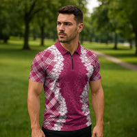 Hawaii Aloha Plumeria Lei Fuschia Palaka Zipper Polo Shirt - Polynesian Pride