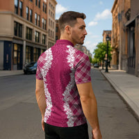 Hawaii Aloha Plumeria Lei Fuschia Palaka Zipper Polo Shirt - Polynesian Pride