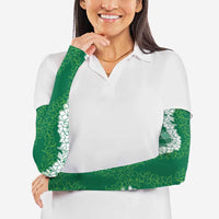 Hawaii Aloha Plumeria Lei Green Palaka Arm Sleeves - Polynesian Pride