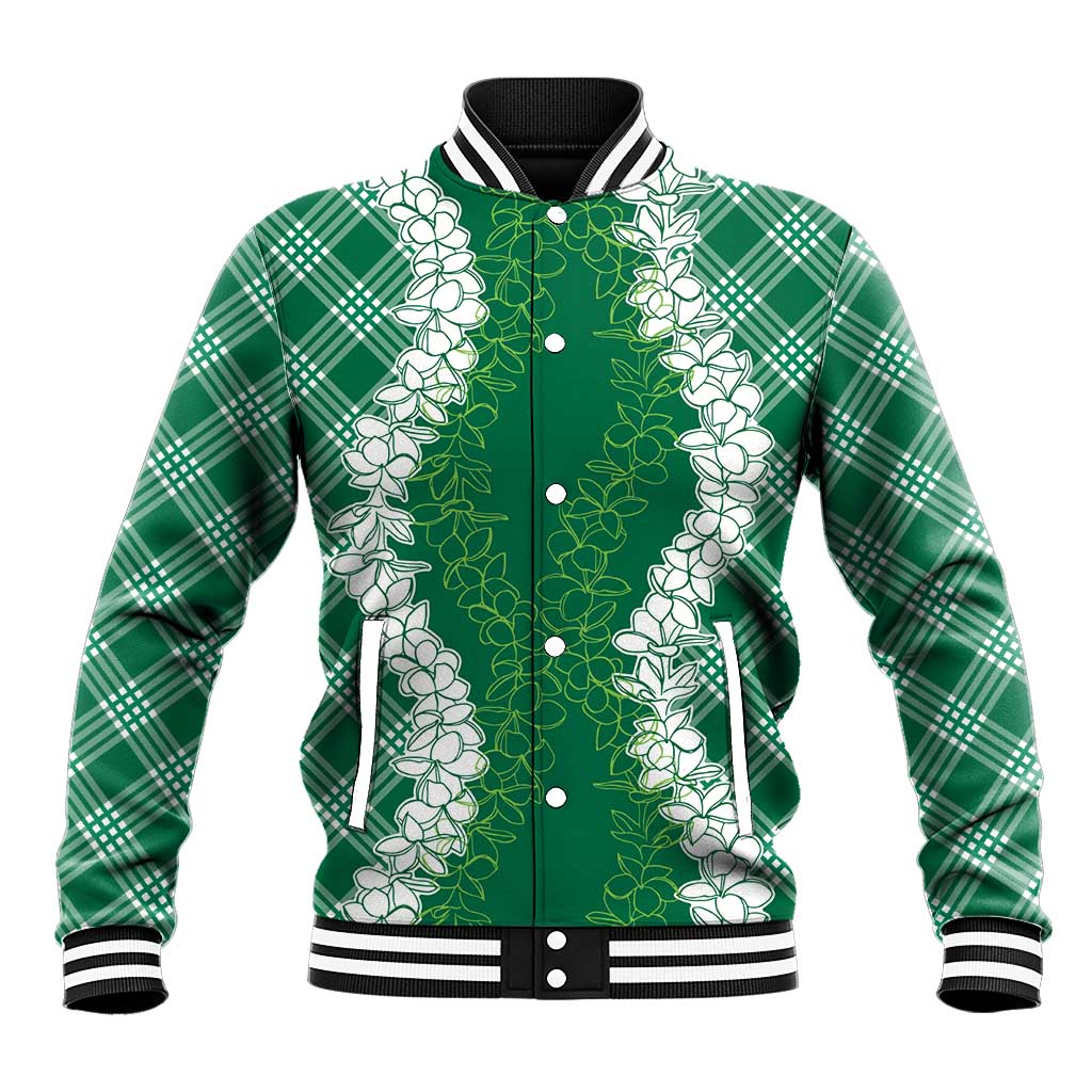 Hawaii Aloha Plumeria Lei Green Palaka Baseball Jacket - Polynesian Pride