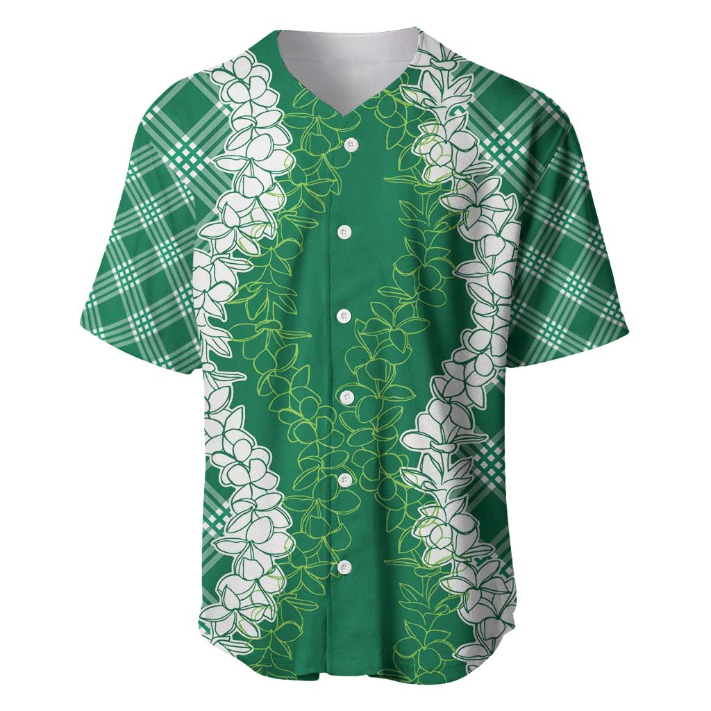 Hawaii Aloha Plumeria Lei Green Palaka Baseball Jersey LT7 Green - Polynesian Pride
